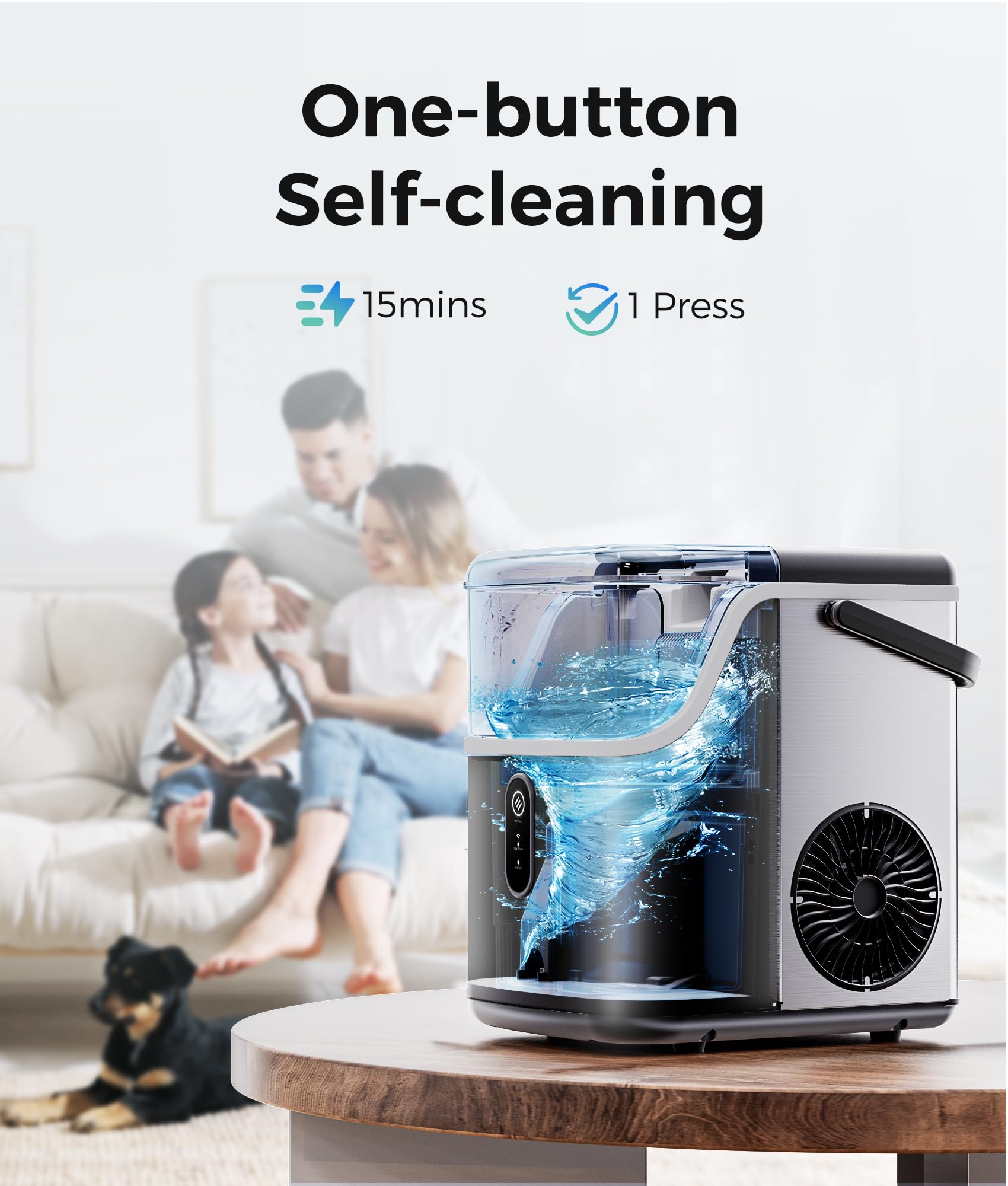 Ecozy Smart Countertop Nugget Ice Maker - 35lbs/24H Soft Chewable Pebble Ice Machine with Self-Cleaning & Voice Control for Home, Kitchen, Bar, Office - Stainless Steel - Perfect for Cocktails, Sodas, and Party Drinks