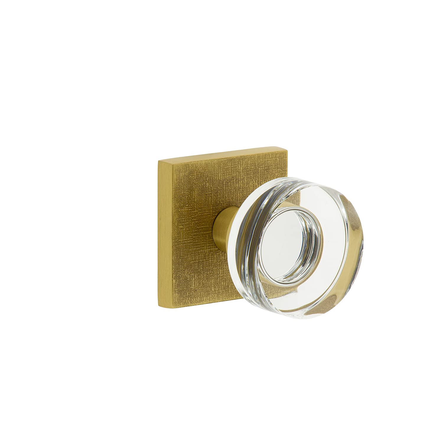 Viaggio Square Linen Rosette Double Dummy Door Knob with Circle Crystal in Satin Brass - Perfect for Bedroom, Bathroom & Interior Doors