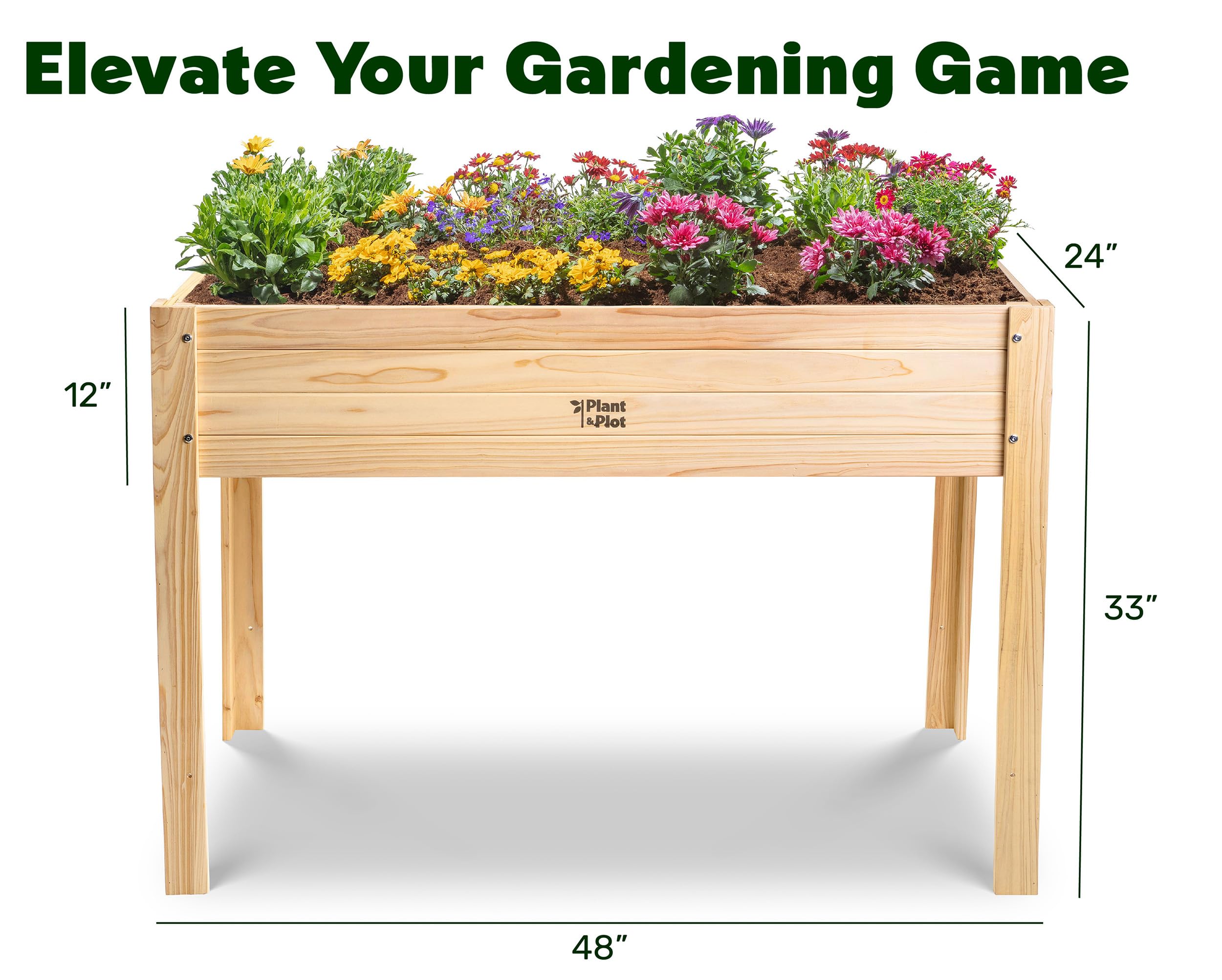 Elevated Wooden Raised Garden Bed with Legs - 48×24×33in Outdoor Planter Box for Vegetables, Flowers & Herbs - Large Wooden Gardening Bed for Backyard, Patio, Balcony & Urban Farming - Perfect for Organic Gardening & Small Space Planting