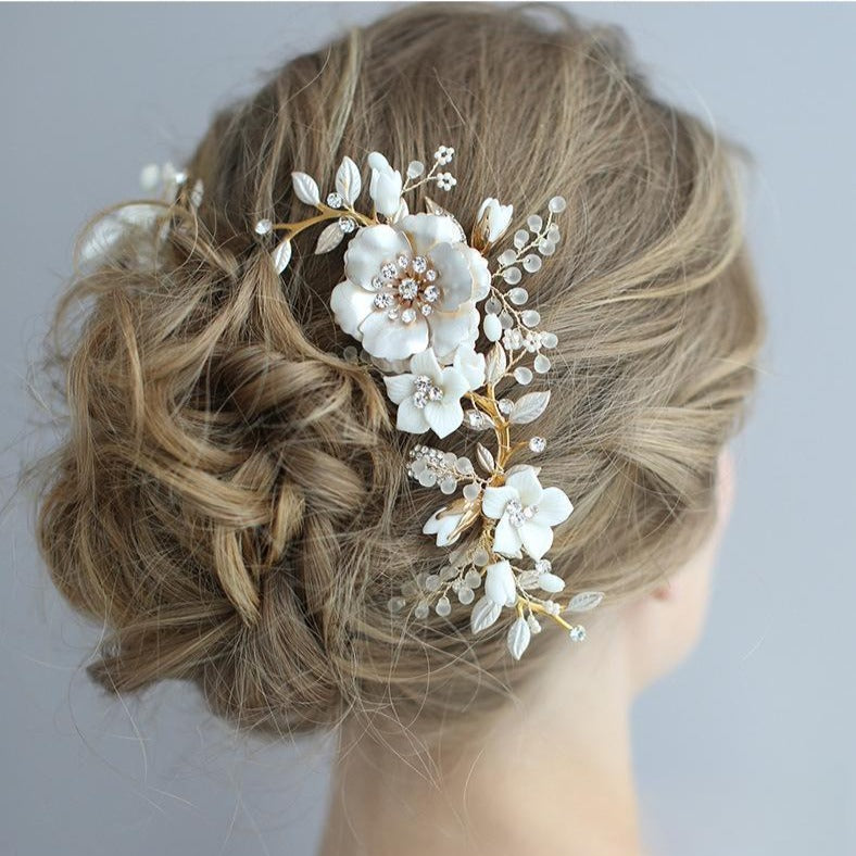 Elegant Bridal Gold Hair Comb & Pin Set (S8190) – Perfect for Weddings, Prom, and Special Occasions – Wholesale Bulk Orders Available
