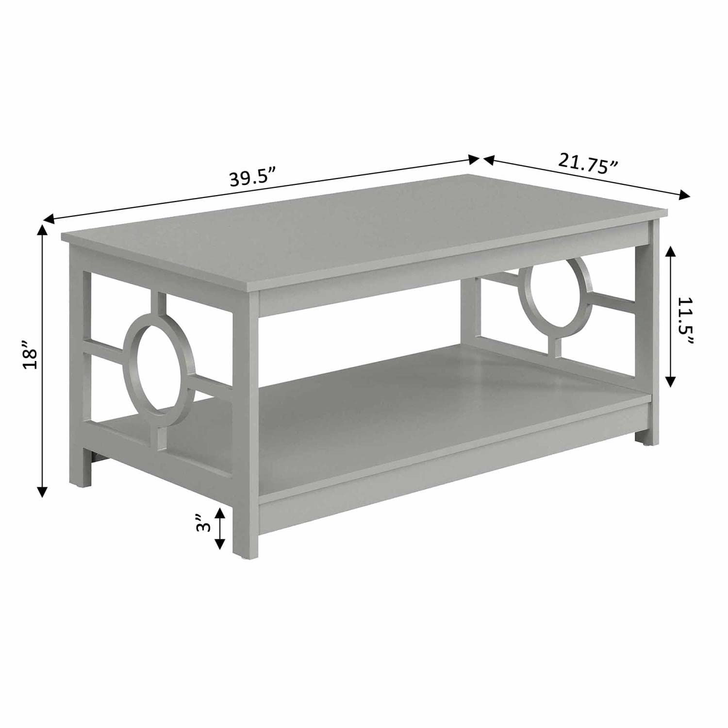 Convenience Concepts Modern Gray Ring Coffee Table - Stylish Living Room Furniture for Small Spaces, Home Decor & Entertainment Areas