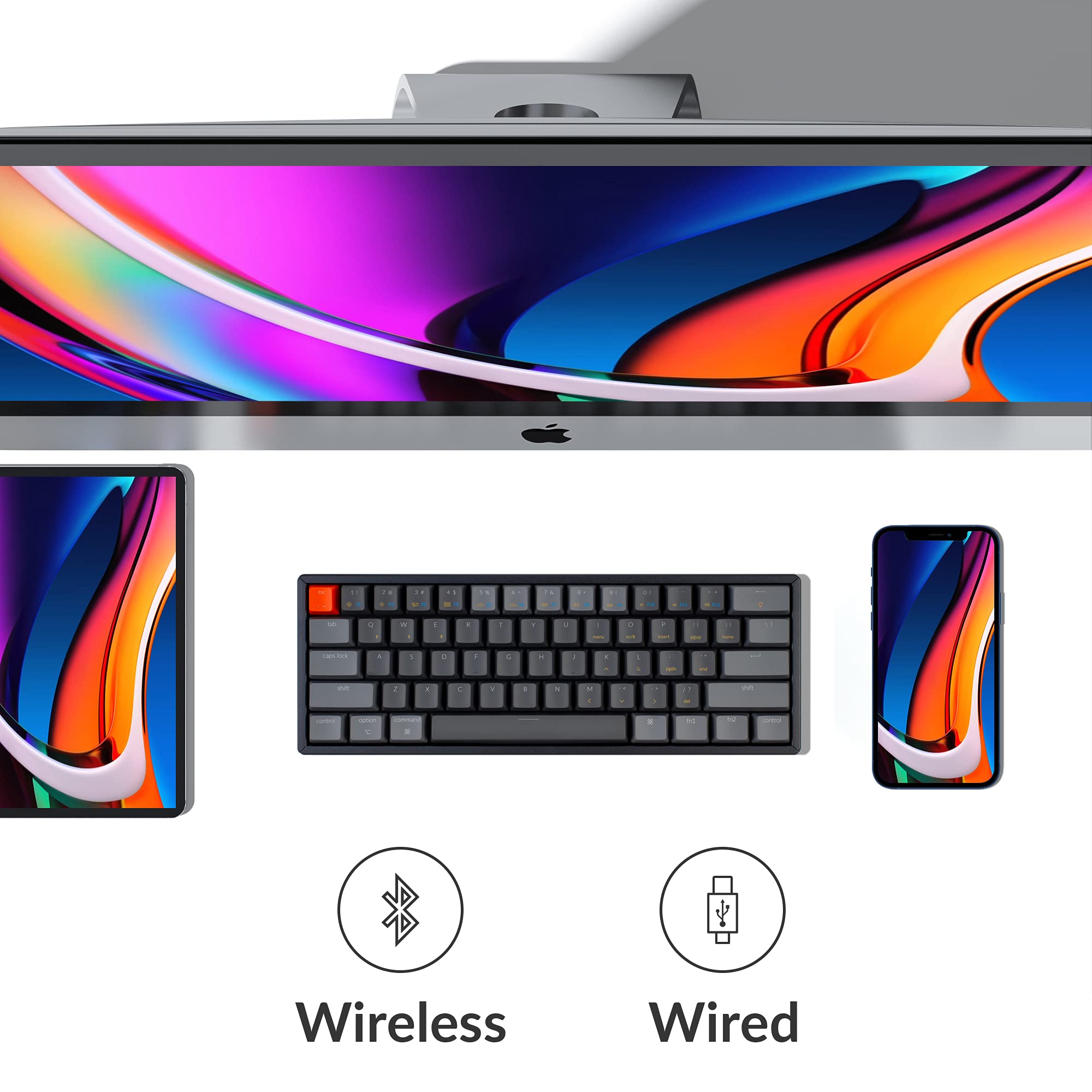 Keychron K12 61-Key Compact Bluetooth Wireless & USB Wired Mechanical Keyboard - Gateron G Pro Red Switches, RGB Backlit, N-Key Rollover, Aluminum Frame - Gaming Keyboard for Mac & Windows PC (Perfect for Office Work, Programming & Esports)