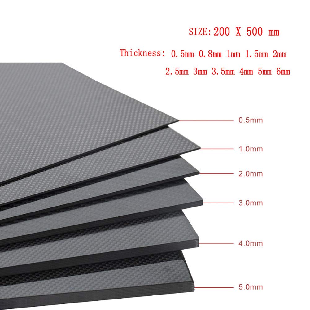 3K Carbon Fiber Sheet - 0.5mm to 6mm Thickness (200mm x 500mm) - High Strength Lightweight Material for RC Drones, UAVs, Model Toys & DIY Projects - Perfect for Aircraft Frames, Car Parts & Engineering Prototypes