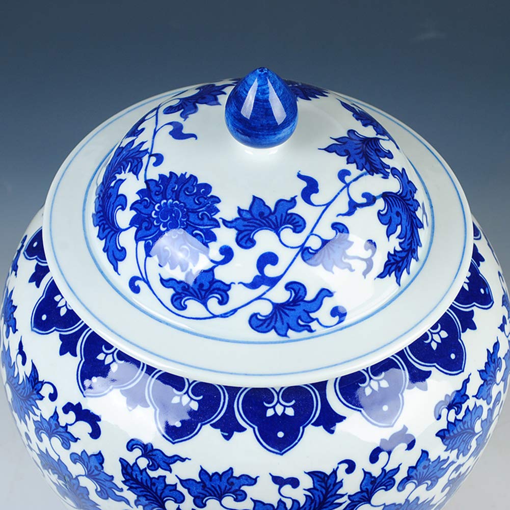 Blue and White Classic Ceramic Jar Vase - Traditional Chinese Porcelain Flower Vase with Base - Antique Home Decor Centerpiece (H30cm x W25cm) - Perfect for Living Room, Dining Table, and Wedding Decorations