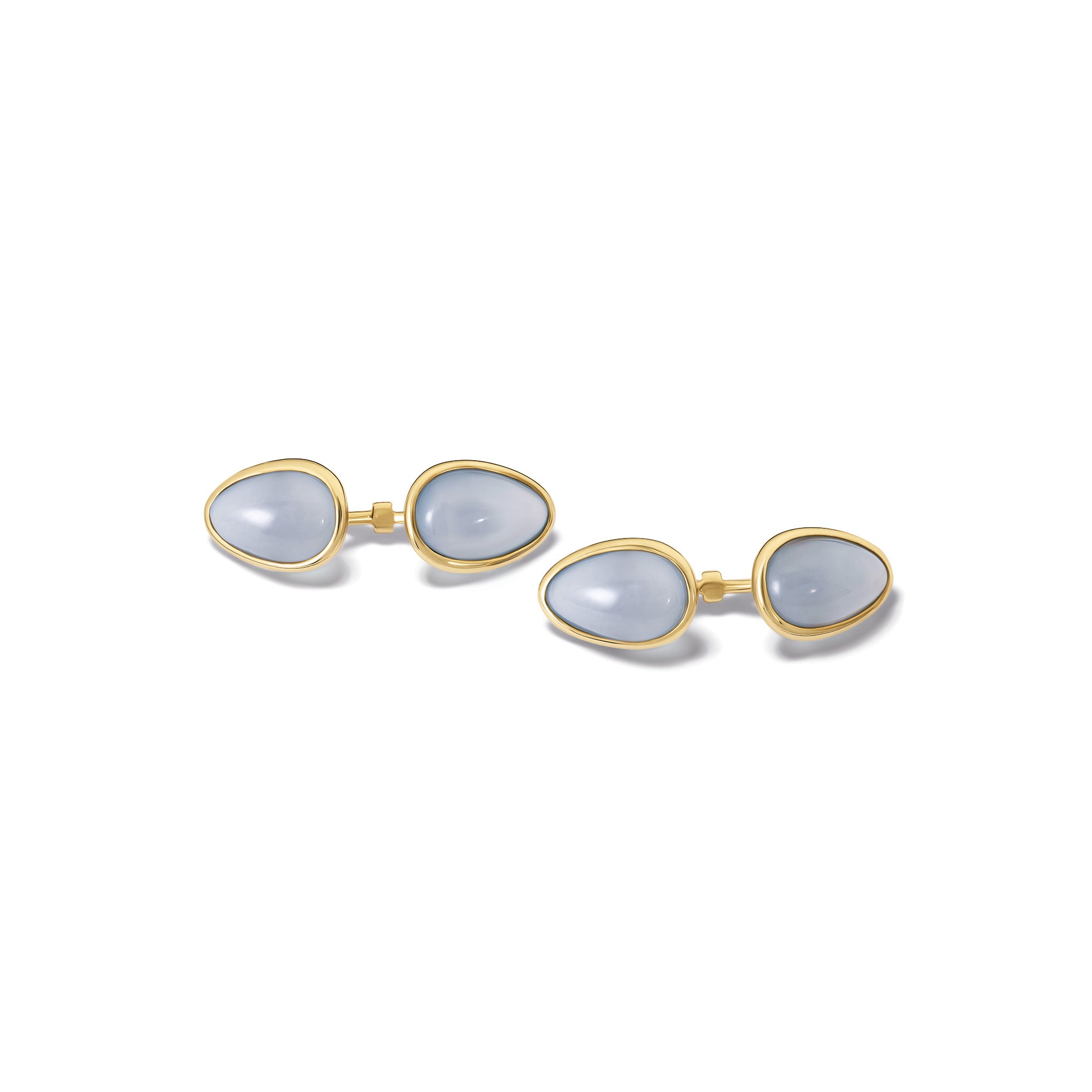 Elegant Yellow Gold & Blue Chalcedony Double-Ended Cufflinks for Men - Perfect for Weddings, Business Meetings & Formal Events