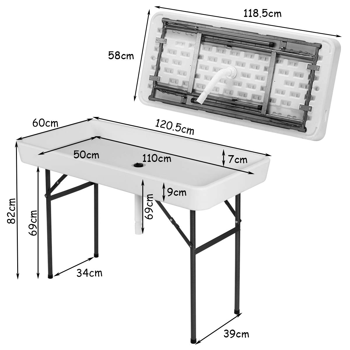 SAFSTAR 4FT Portable Folding Ice Cooler Table with Drain Plug & Skirt - Outdoor Buffet, Camping, Fishing, BBQ, Picnic, Tailgate Party - Perfect for Food Storage, Chilling Drinks & Cleaning Fish