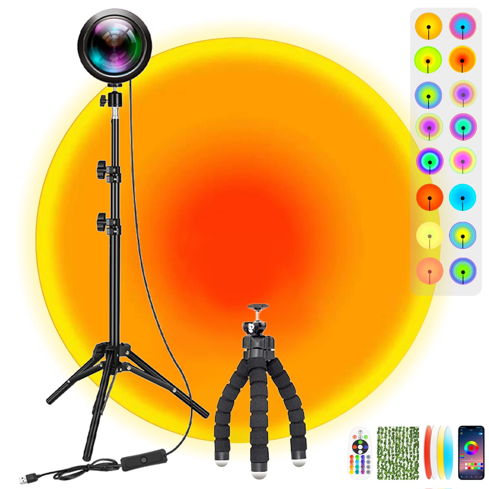 Freefa 2022 Upgraded 64-Color Sunset Projection Lamp with Smart App Control - Rainbow LED Night Light for Bedroom Decor, Living Room Ambiance & TikTok Videos - Covers 52 Feet Height - Perfect for Parties, Relaxation & Social Media Content