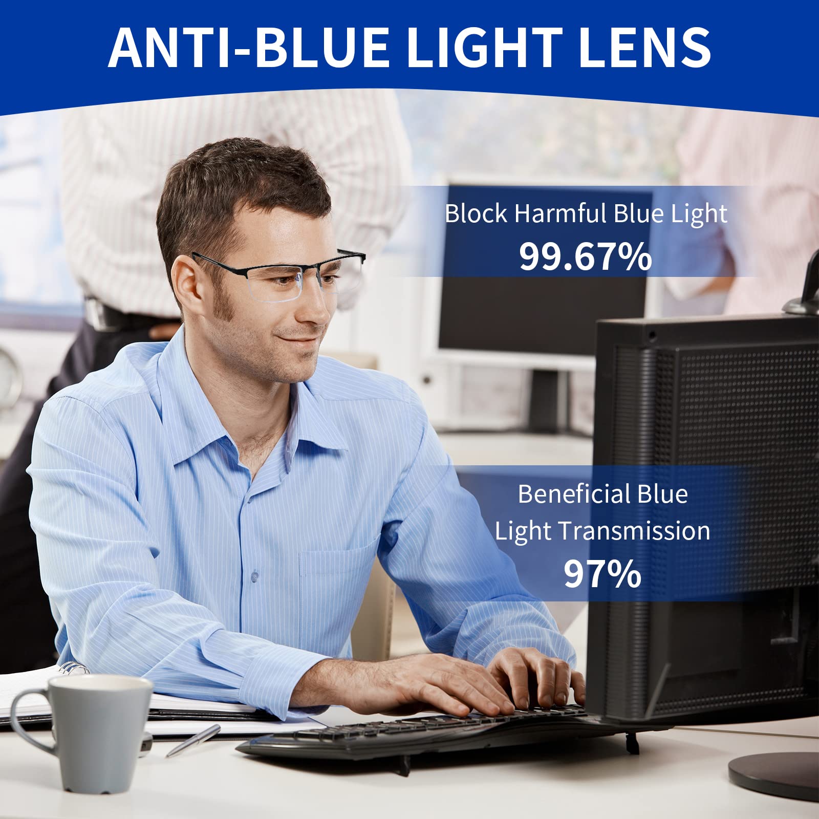 1.0-4.0x Magnification Blue Light Blocking Reading Glasses for Men - 3 Pack Lightweight Metal Half Frame Computer Glasses | Perfect for Office Work, Screen Time & Reading Books