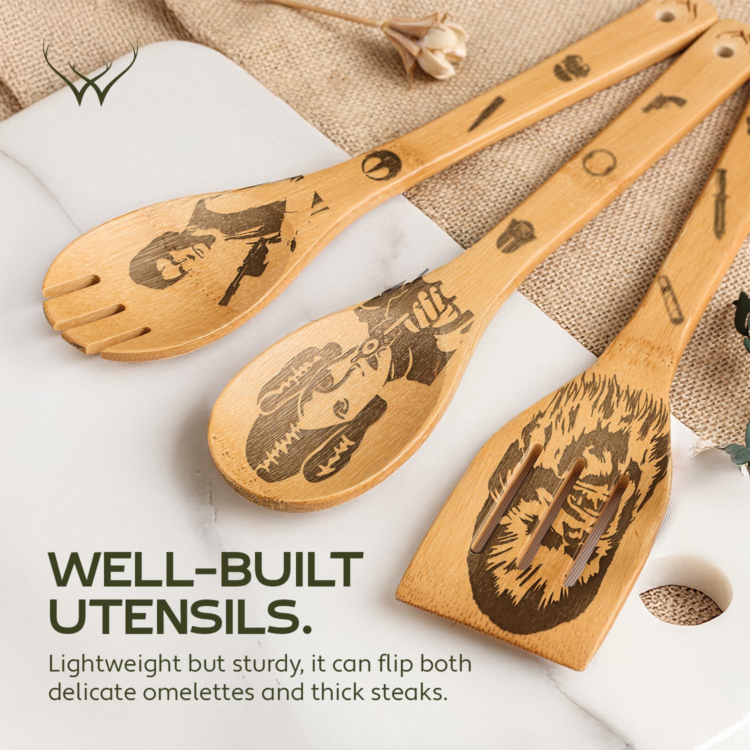 Star Wars Kitchen Gifts Set - Wooden Spoons & Bamboo Utensils with Spatula for Cooking | Perfect Star Wars Themed Cooking Accessories for Fans & Home Chefs | Ideal for Baking, Meal Prep & Star Wars Themed Kitchens