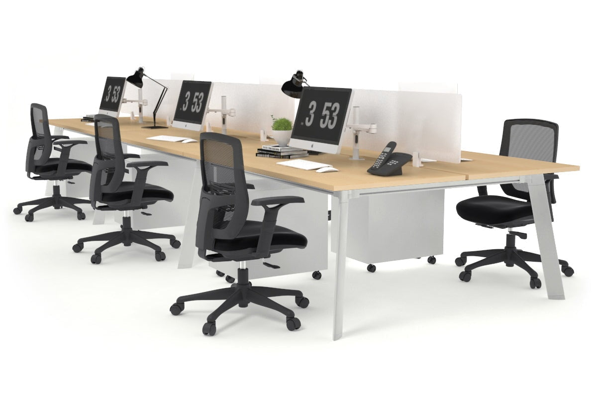 6-Person Workstation with White Frame - 1600L x 800W Office Desk with Cable Management Scallop | Ideal for Collaborative Workspaces, Home Offices & Coworking Environments