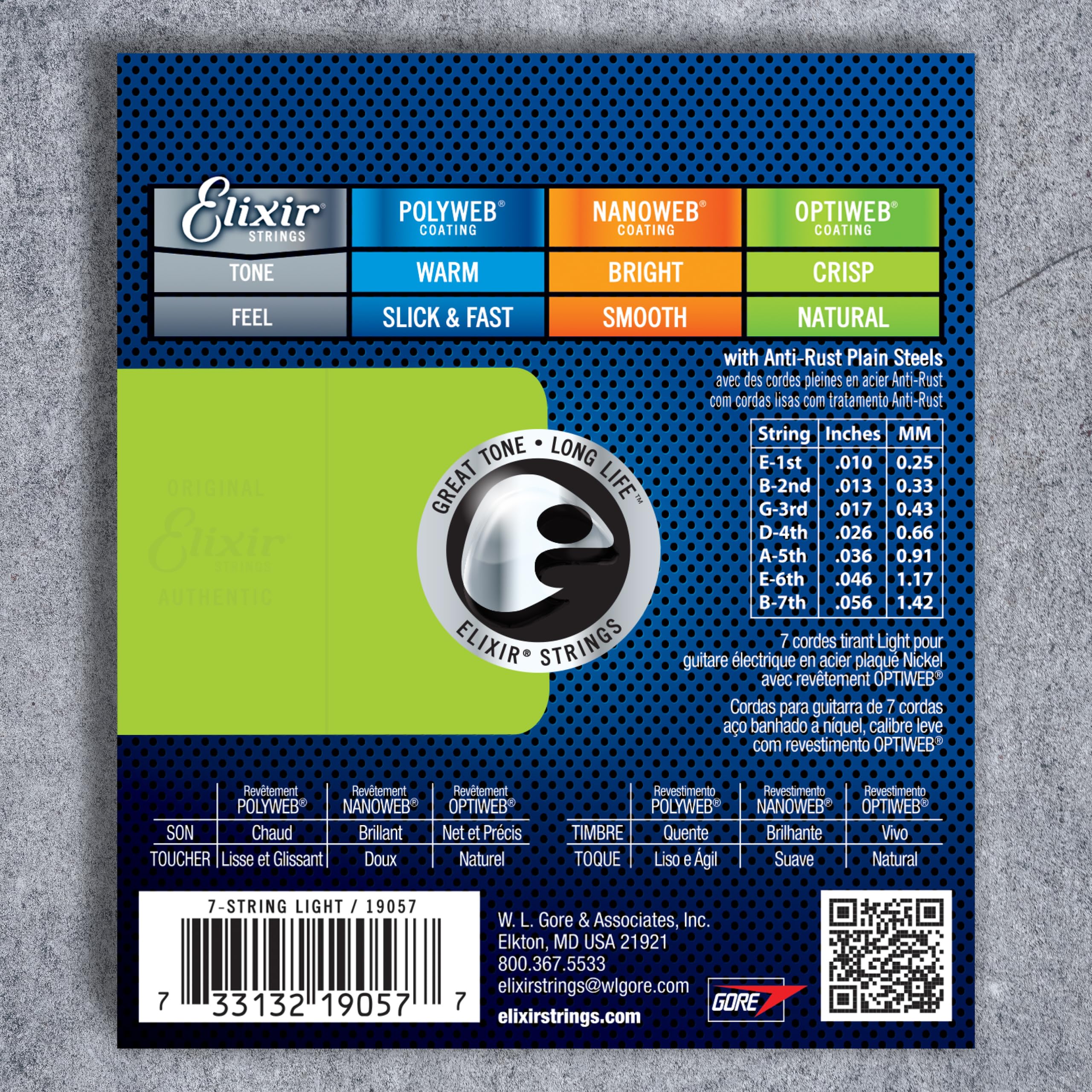 Elixir Electric Guitar Strings 7-String Set - Nickel Plated Steel with OPTIWEB Coating for Long-Lasting Crisp Tone & Comfortable Feel (10-56 Light Gauge) - Perfect for Rock, Metal & Studio Recording