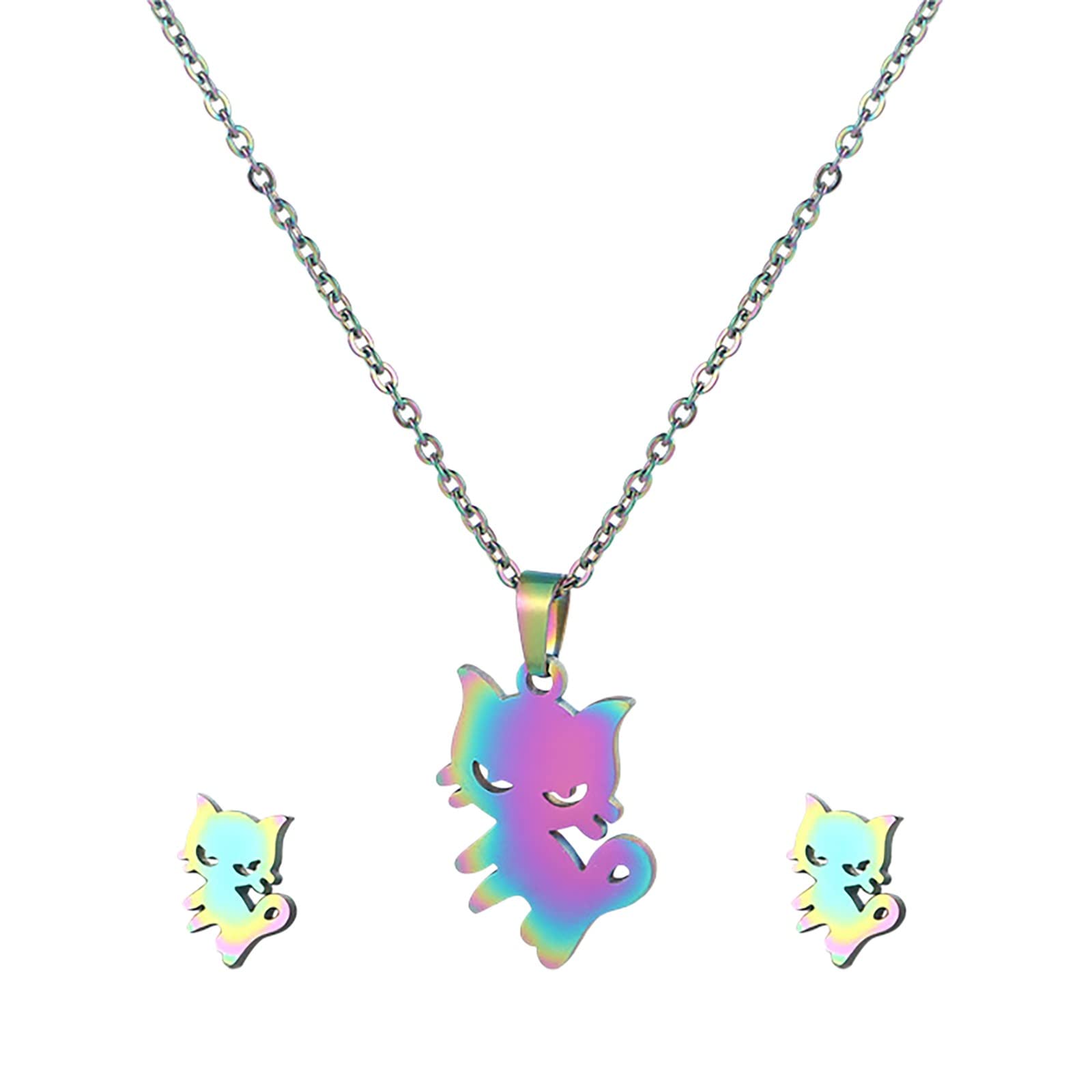 Elegant Clicitina Cat Pendant Necklace & Earrings Set for Women - Light Luxury Jewelry Gift with Music Box - Perfect for Birthdays, Anniversaries and Special Occasions