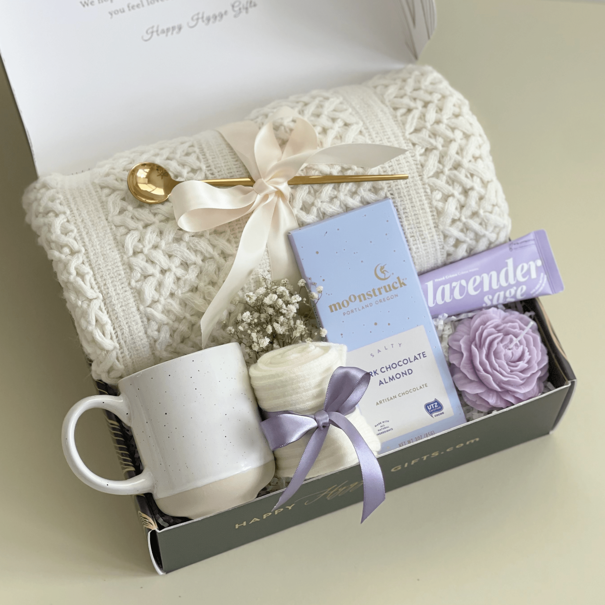 Luxury Birthday Gift Box for Women - Lavender Scented Blanket & Cozy Socks Set | Perfect Birthday Surprise, Anniversary Present & Self-Care Package for Her