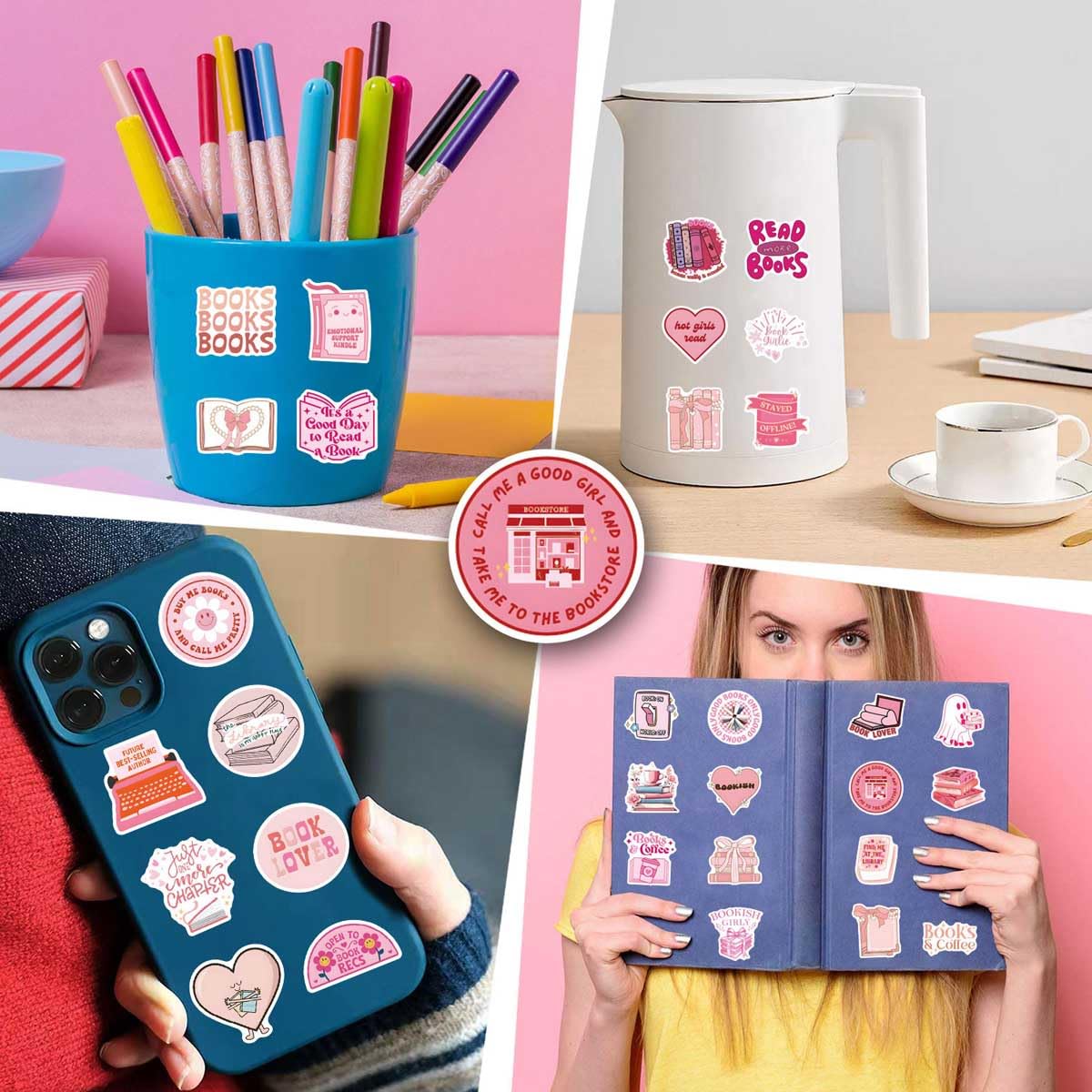 61pcs Pink Aesthetic Book Stickers for Kindle - Cute Girly Booktok Stickers, Reading Stickers for Women & Girls, Perfect Gifts for Book Lovers - Great for Journaling, Scrapbooking & Kindle Decoration