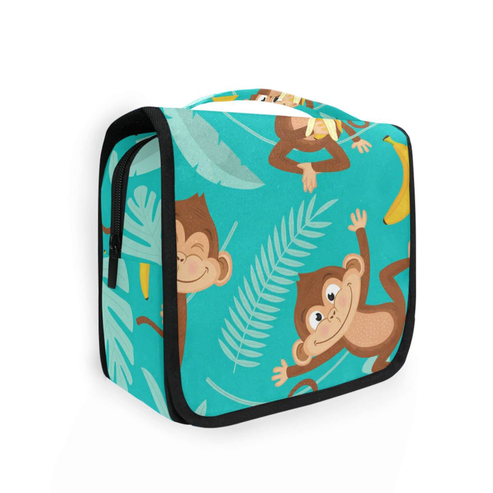 Monkey Banana Blue Hanging Toiletry Bag - Portable Travel Cosmetic Organizer for Women & Girls | Perfect for Makeup, Bathroom Storage & Vacation Packing