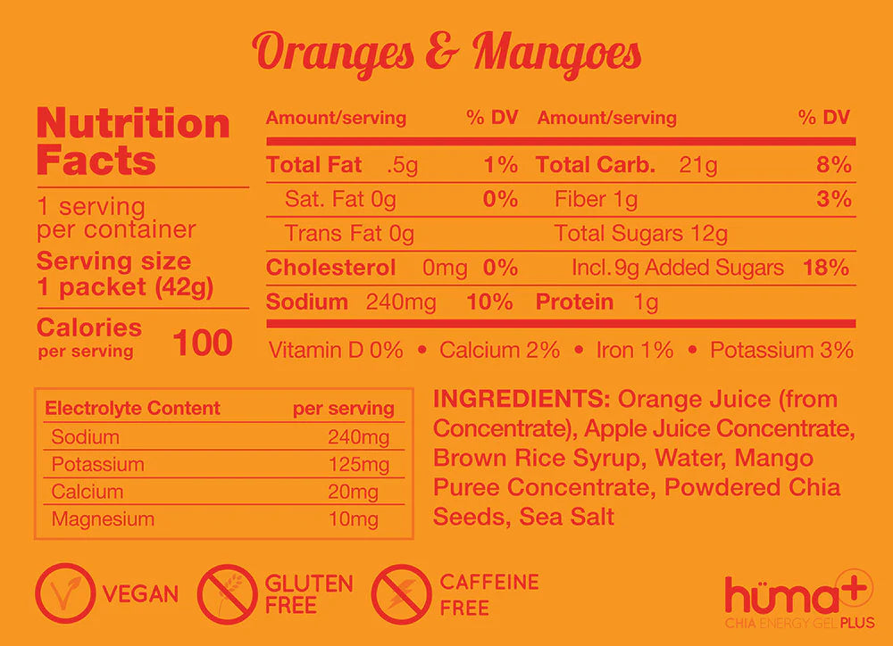 Huma Gel Plus Energy Chews - Natural Orange & Mango Flavor | Electrolyte Replenishment for Athletes, Runners & Outdoor Activities | Vegan, Gluten-Free Sports Nutrition Snacks