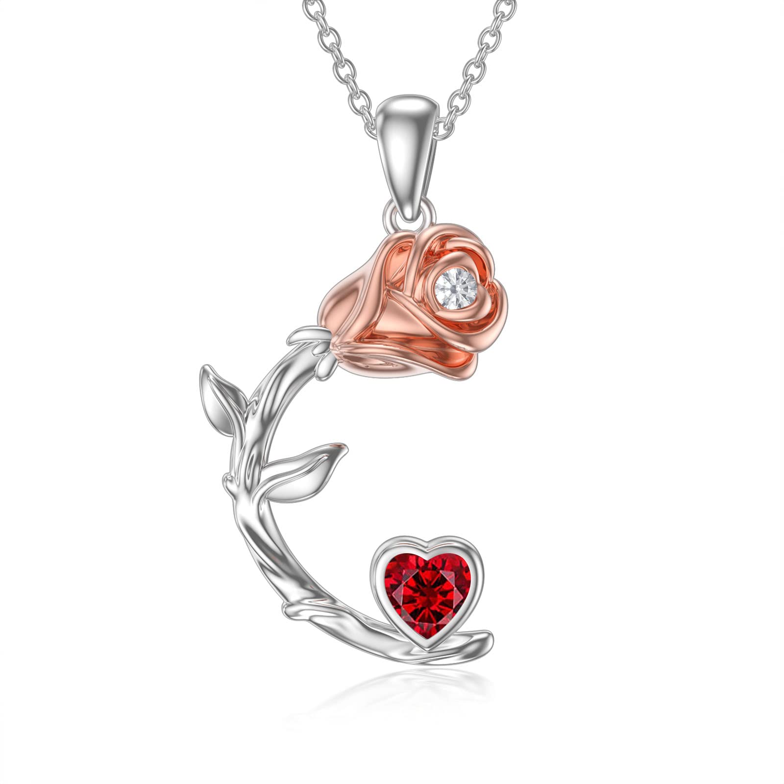OCJ Rose Moon Necklace - 925 Sterling Silver Rose Pendant with Heart Birthstone, Elegant Jewelry for Women | Perfect Birthday, Christmas & Anniversary Gift for Her, Wife or Girlfriend | Ideal for Date Nights, Weddings & Special Occasions