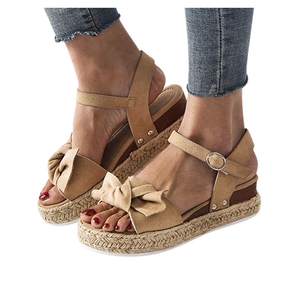 Women's Wide Width Wedge Sandals with Ankle Buckle - 2020 Fashion Summer Beach Sandals, Open Toe Espadrille Platform Shoes for Casual Outings & Vacation Wear