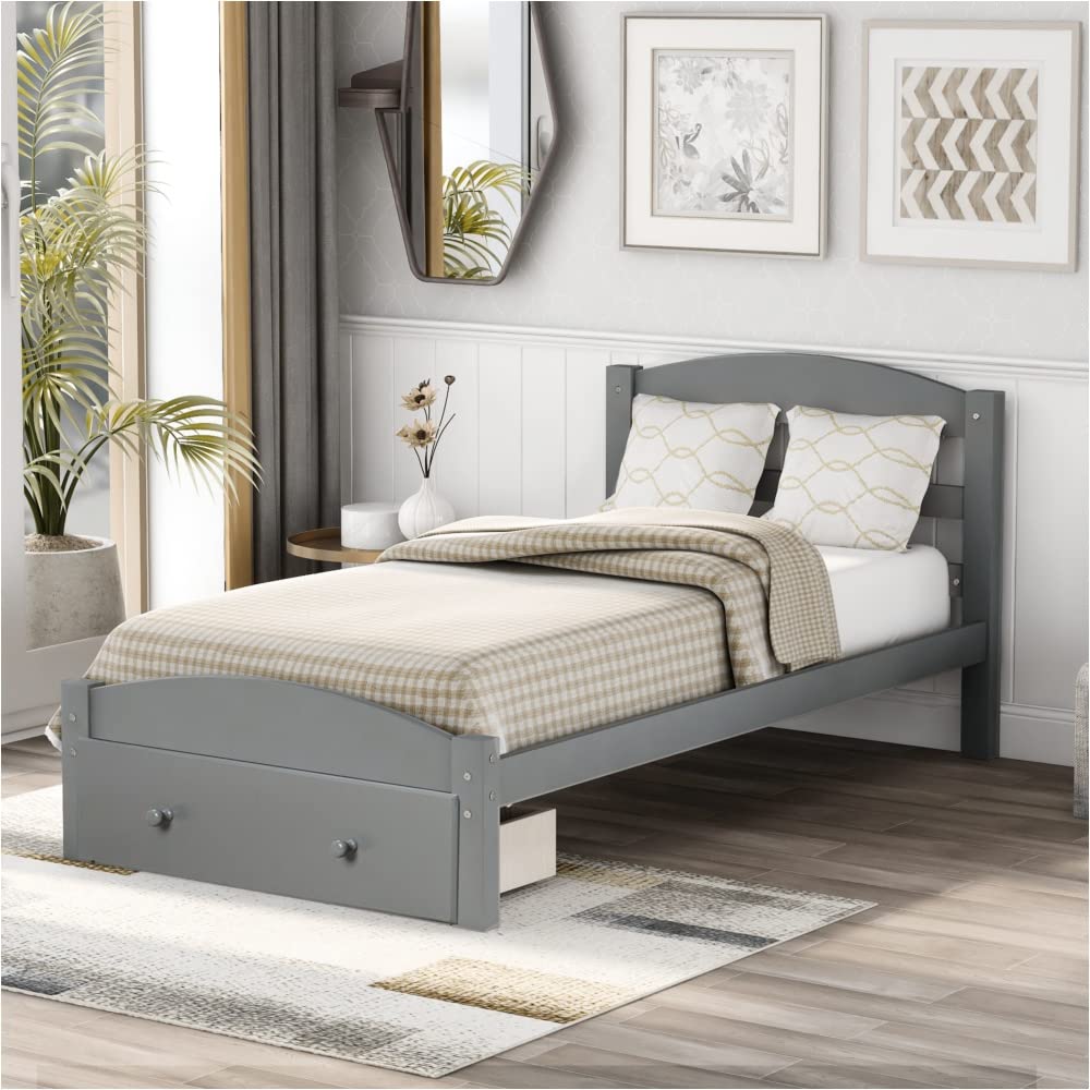 HuaZo Twin Platform Bed Frame with Storage Drawers & Wood Slat Support - No Box Spring Needed - Space-Saving Bedroom Furniture for Small Rooms & Apartments