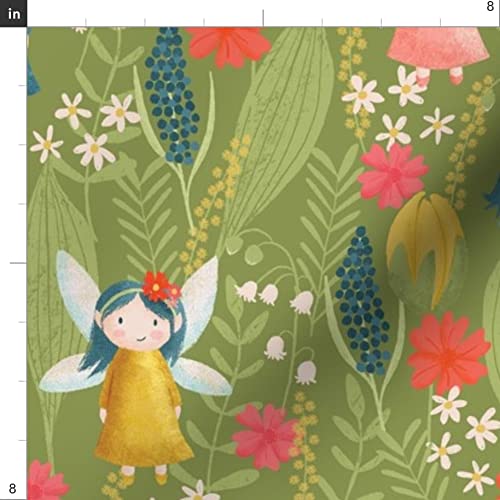 Spring Fairies Floral Printed Minky Fabric - Green Blue Flowers Leaves Red Nature Plants Design - Fat Quarter for Sewing Baby Blankets, Quilt Backing & Plush Projects - Soft DIY Craft Material for Nursery Decor & Gift Making