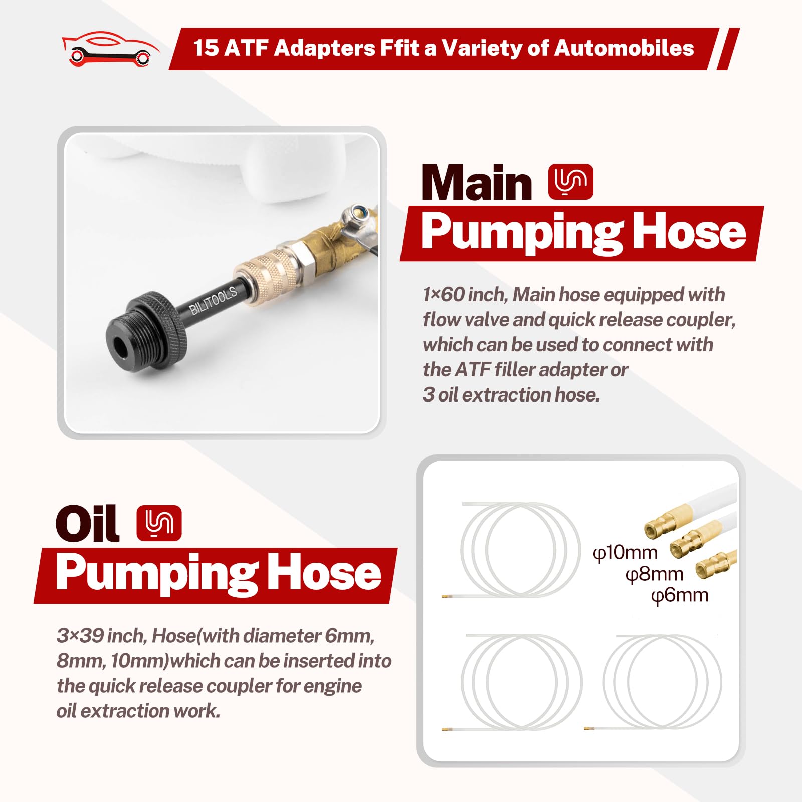 BILITOOLS 8L (2.1 Gallons) Automatic Pneumatic Transmission Fluid Transfer Pump - Air Operated Vacuum Oil Extractor & ATF Dispenser Kit with 15 Adapters - Perfect for Car Maintenance, Fluid Changes & Garage Use