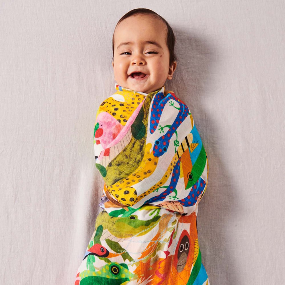 All Creatures Great & Small Bamboo Swaddle Blanket - Soft & Breathable Baby Wrap for Newborns - Perfect for Swaddling, Nursing & Sleep Time
