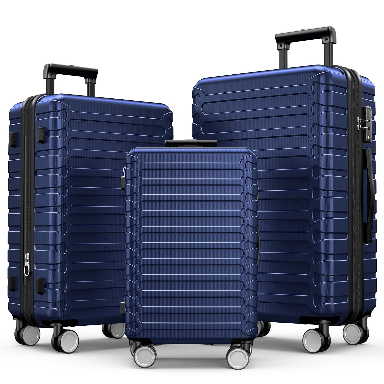 SHOWKOO 3-Piece Expandable ABS Hardshell Luggage Set with Spinner Wheels & TSA Lock - Lightweight Durable Hardside Suitcase for Travel (Deep Blue) | Perfect for Family Vacations, Business Trips & International Travel