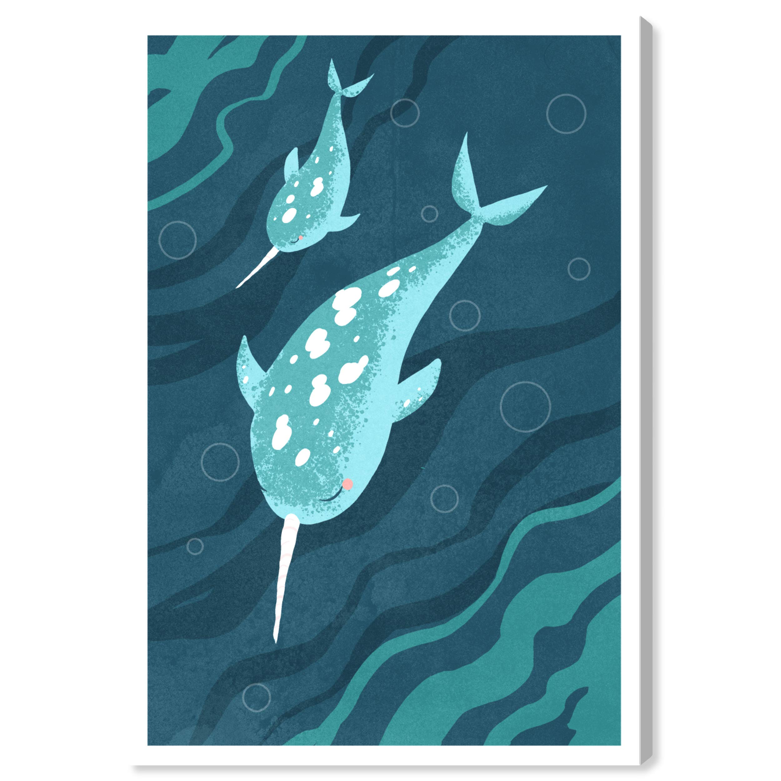 Wynwood Studio Narwhals Wall Art Canvas Print - 20x30 Inches Blue & White Ocean Animal Decor for Living Room, Bedroom, or Office
