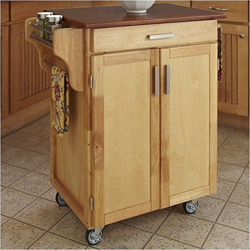 Hawthorne Collections Wood Top Kitchen Cart - Natural Oak Finish | Rolling Island for Small Spaces, Breakfast Nook & Apartment Kitchen Storage