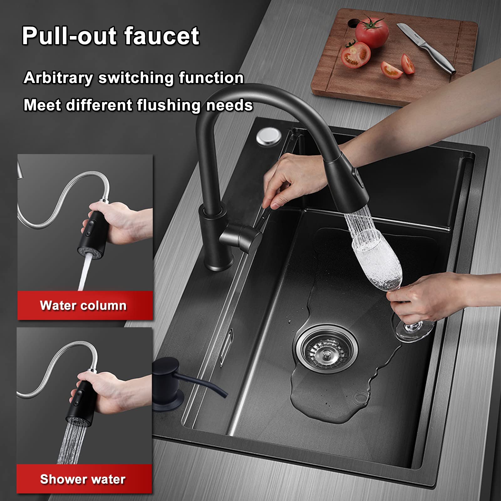 Premium 304 Stainless Steel Undermount Kitchen Sink with Faucet - Large Single Bowl, Extra Thick Nano Black Coating, High Capacity for Home Use | Perfect for Cooking, Dishwashing & Food Prep