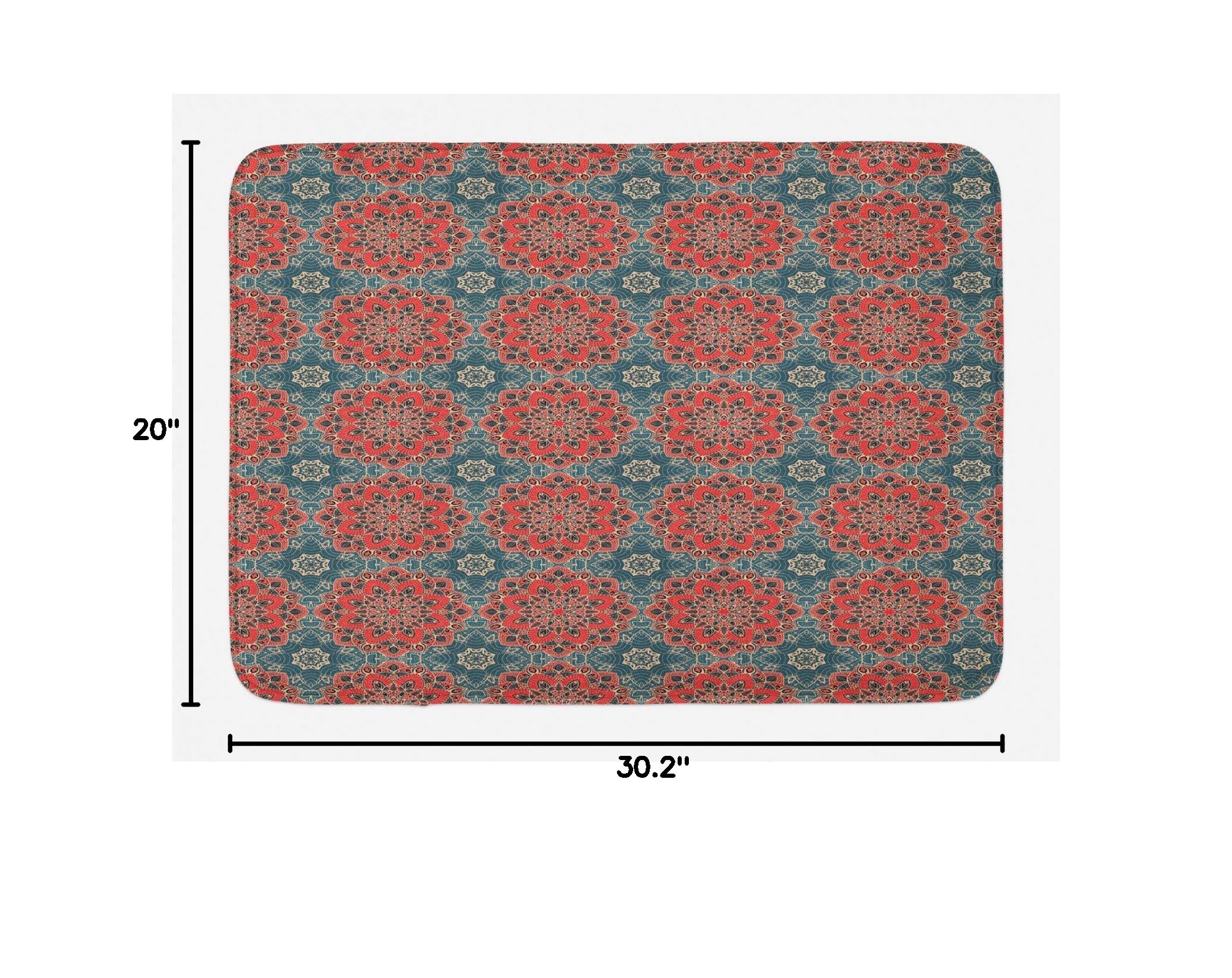 Ambesonne Mandala Bath Mat - Non-Slip Plush Bathroom Rug with Exotic Oriental Checkered Design, 30.2 x 20 Inches, Dark Coral & Slate Blue - Perfect for Spa, Yoga Studio & Boho Home Decor