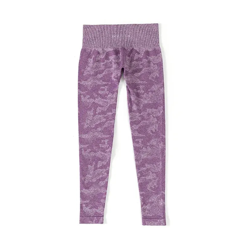 NVGTN Camo Seamless Workout Leggings for Women - Butt Lifting Yoga Pants with Stretch Fabric, High Waist Gym Tights & Fitness Outfits in Fuchsia Nylon - Perfect for Yoga, Running & Gym Training