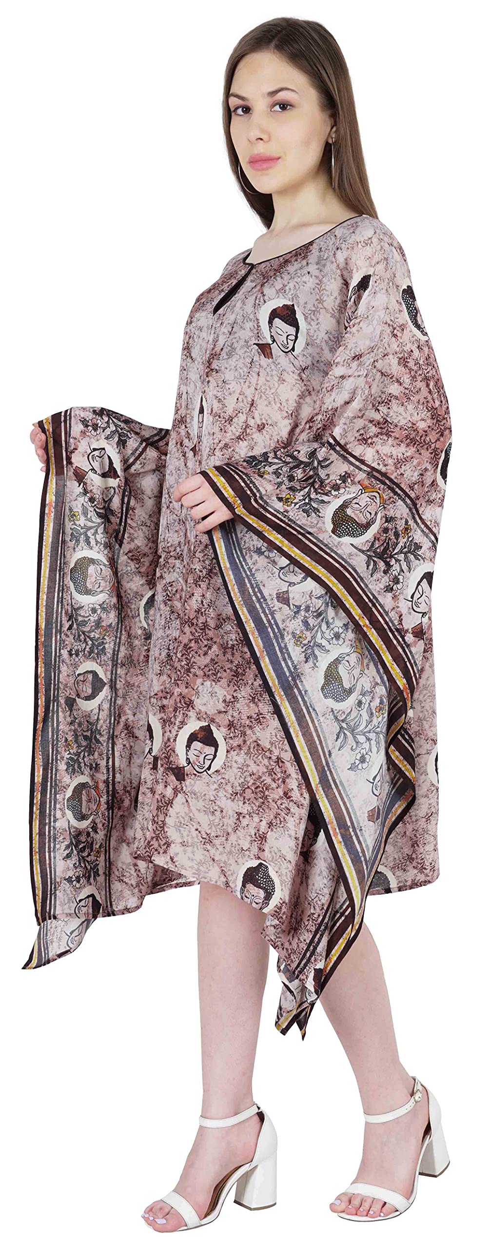 Women's Printed Short Kaftan Dress - Lightweight Beach Cover Up Swimsuit Dress for Summer Vacation, Pool Party & Boho Chic Outfits