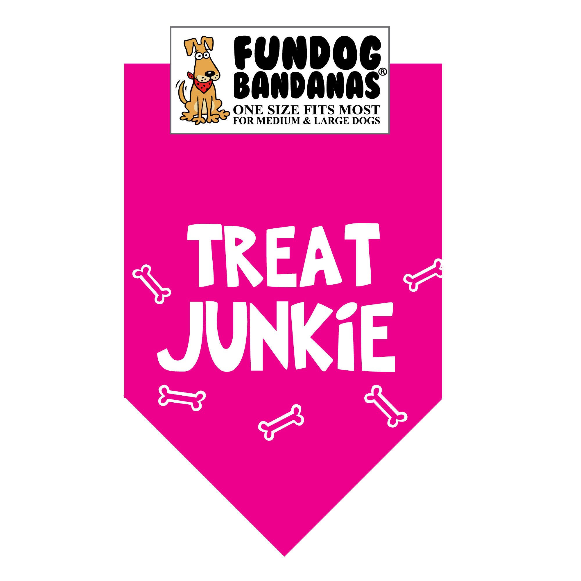 Treat Junkie Dog Bandana - Adjustable One Size Fits Most Medium & Large Dogs, Hot Pink Pet Bandana - Perfect for Walks, Grooming & Photo Shoots