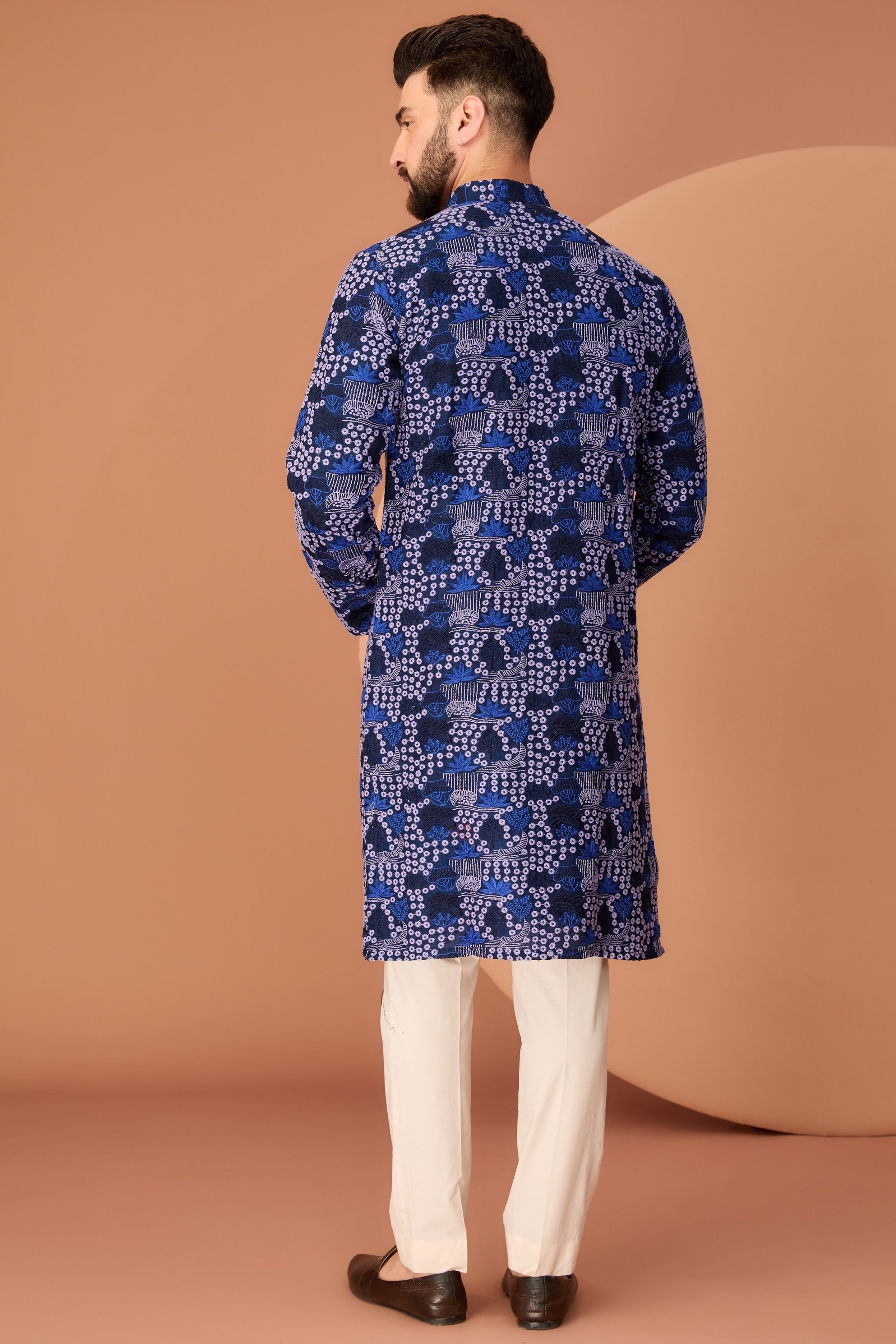 Exquisite Navy Blue Floral Kurta with Intricate Multi-Thread Embroidery - Perfect for Festivals, Weddings & Ethnic Occasions