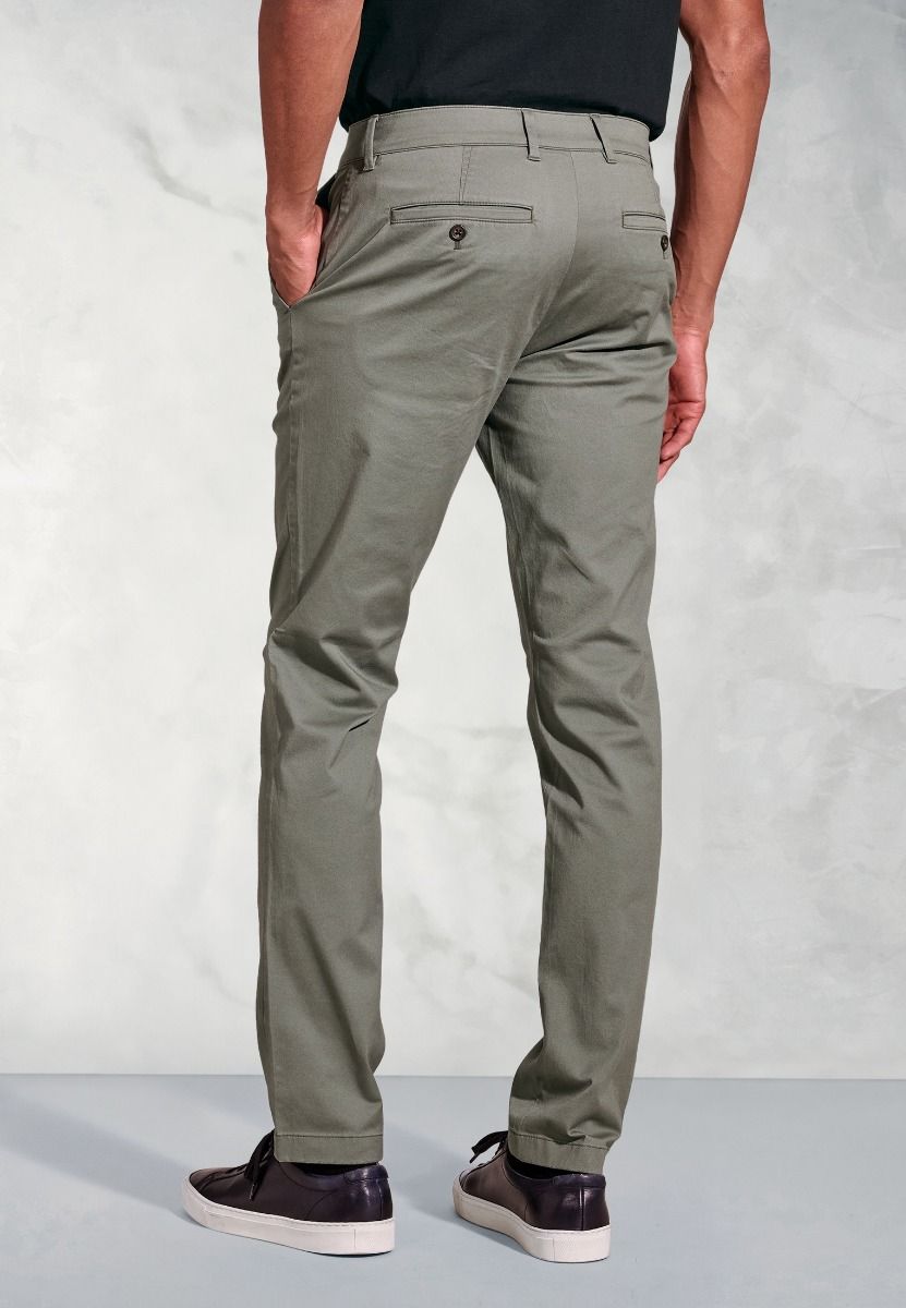Tailored Fit Stretch Cotton Chinos for Men - Comfortable Olive Green Casual Pants for Office, Travel & Everyday Wear
