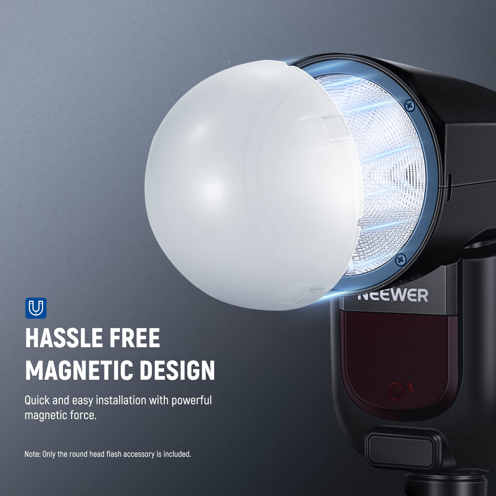 NEEWER Magnetic Dome Diffuser for Round Head Speedlite Flash - Magnetically Attached Light Modifier for Z1 Z2 Speedlite & M12 - Perfect for Portrait, Product & Event Photography