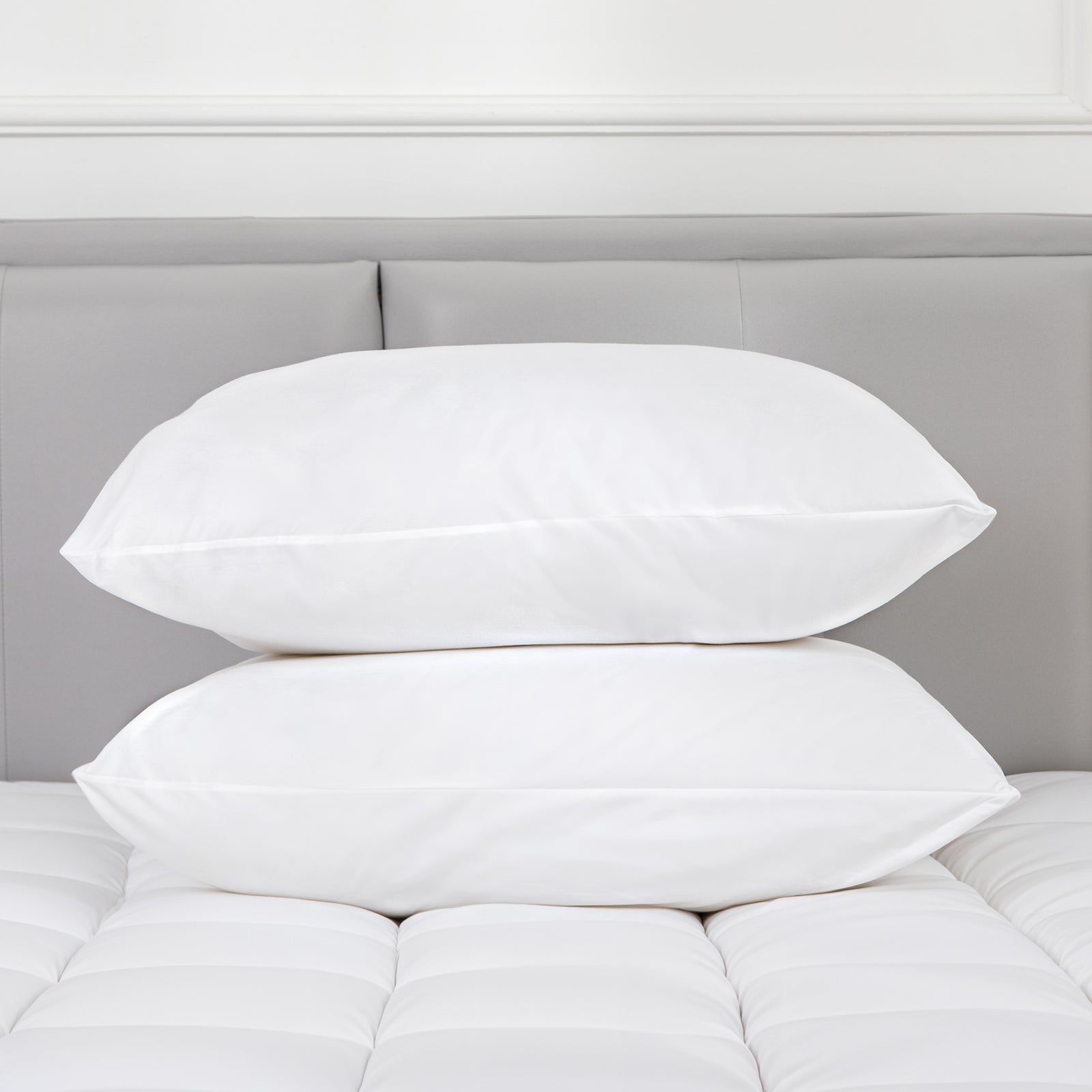 100% Cotton Pillow Cover with 800g Poly Fill - Hypoallergenic, Antibacterial & Cooling Technology - Set of 2 - Perfect for Bedroom, Guest Room & Travel