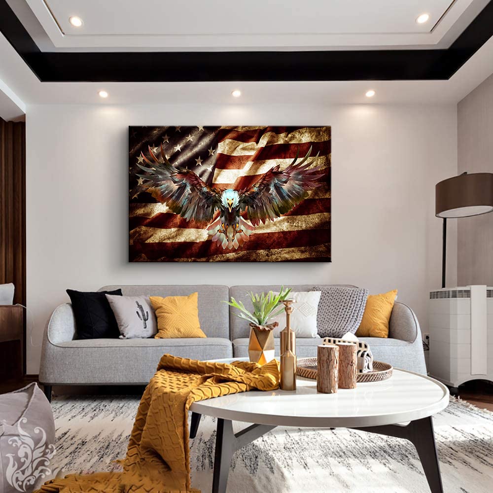 American Flag Wooden Wall Art - Patriotic Home Decor with Eagle Design, Military & Army Themed, Perfect for Bedroom, Living Room & Office (28''H x 40''W) | Rustic Wood Wall Hanging for USA Pride & Veterans