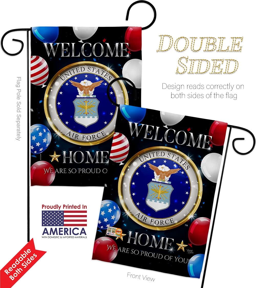 USAF Welcome Home Garden Flag Kit - Double-Sided 28x40 Inch American Military Veteran Yard Banner | Patriotic Home Decor for Armed Forces, Retirees & Military Families | Made in USA - Perfect for Front Yard, Porch & Outdoor Displays