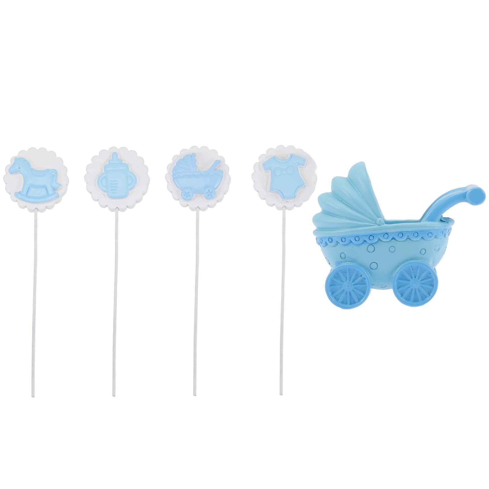 LUOZZY 5-Piece Baby Shower Cake Decorations Set - Stroller & Baby Bottle Cake Toppers in Blue - Perfect for Baby Showers, Gender Reveals & Nursery Themed Parties