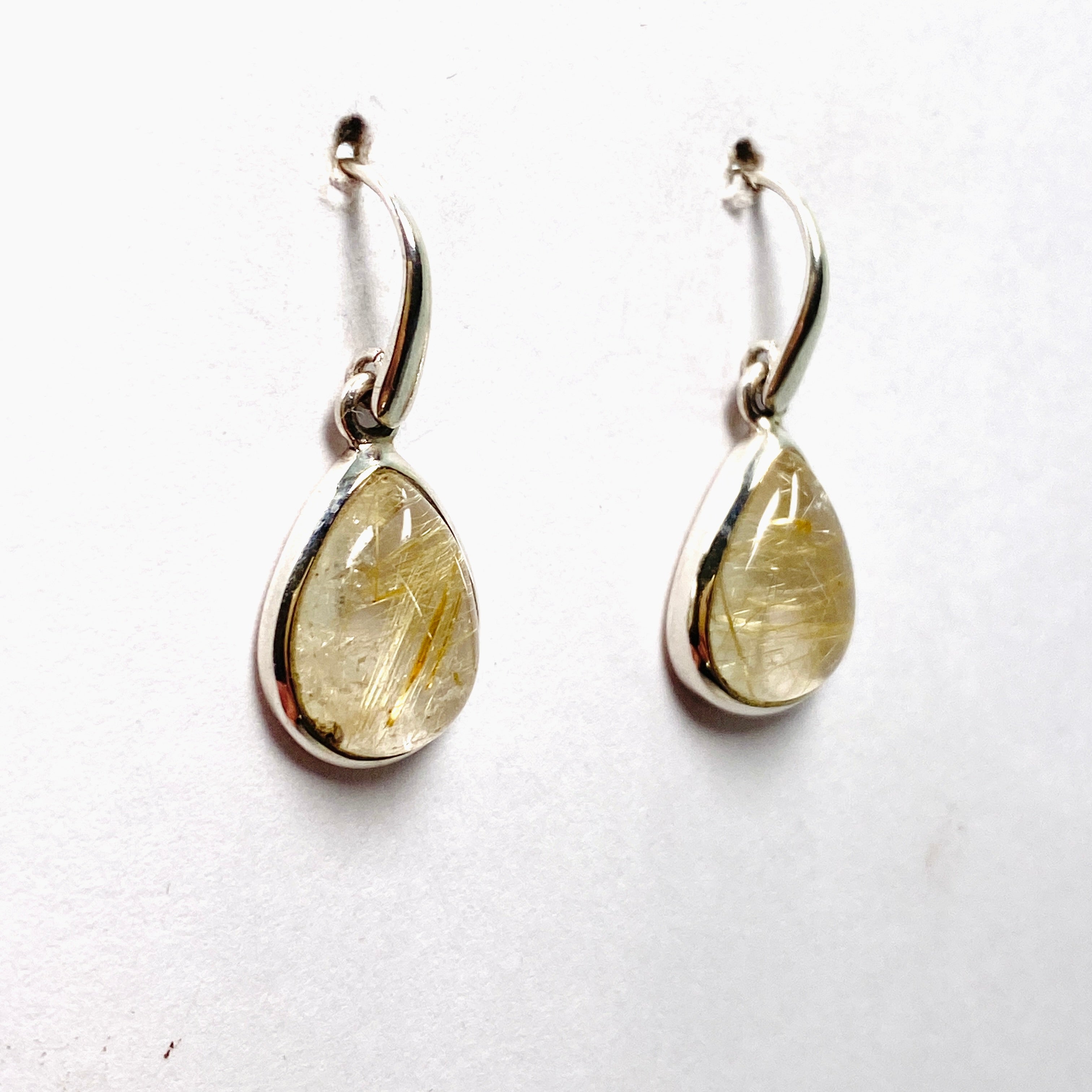 Natural Rutilated Quartz Teardrop Cabochon Earrings - Handmade Sterling Silver Jewelry for Women - Perfect for Wedding, Party & Everyday Wear