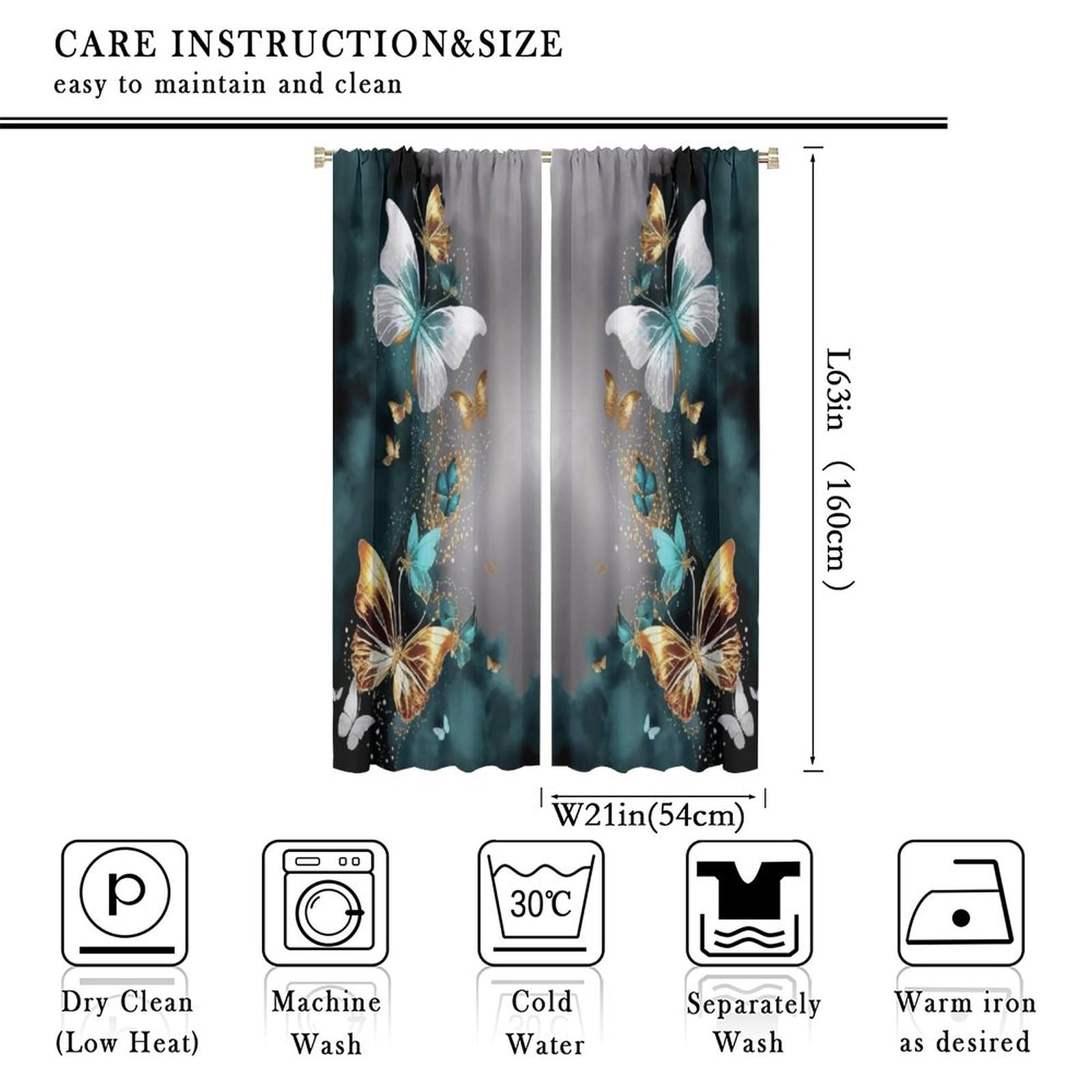 Golden Butterfly Blackout Curtains 42x45 Inch - Elegant Flying Butterfly Design for Bedroom & Living Room Window Treatments | Romantic Style, Light Blocking, Thermal Insulation | Perfect for Nursery, Dorm, or Home Decor