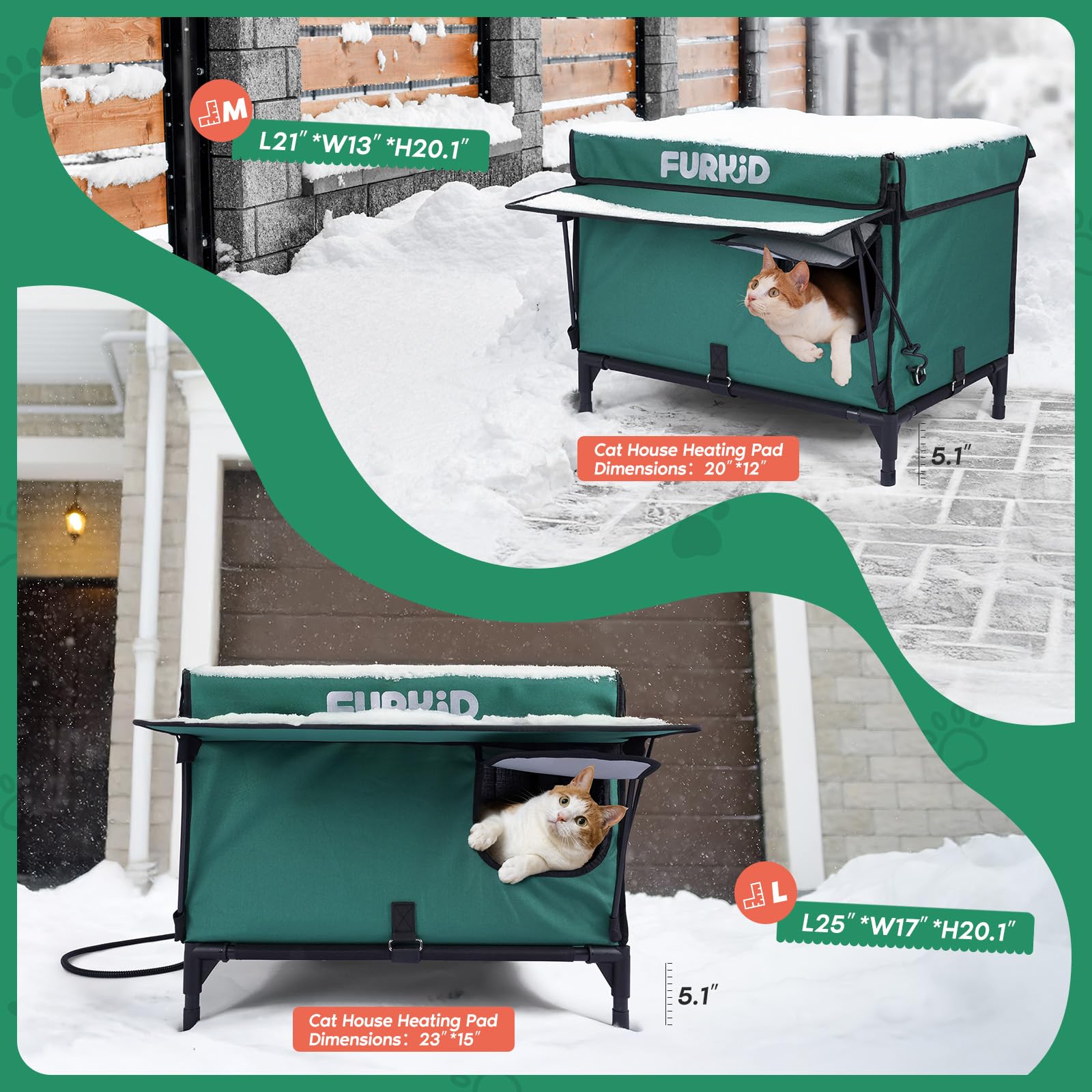 Heated Outdoor Cat House - Weatherproof Insulated Shelter with Safe Escape Door & Heating Pad - Winter Warm Cat Bed for Feral, Stray & Barn Cats - Perfect for Cold Weather Protection & Backyard Cat Safety