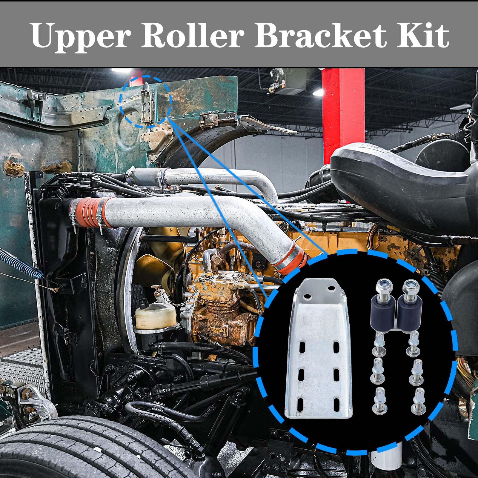 Peterbilt 379 Upper Roller Bracket Kit with Rollers & Hardware - Replacement for 13-04391, 13-04667, 13-04403 - Fits Both Driver & Passenger Sides - Heavy Duty Truck Suspension Repair Part for Smooth Ride & Easy Installation