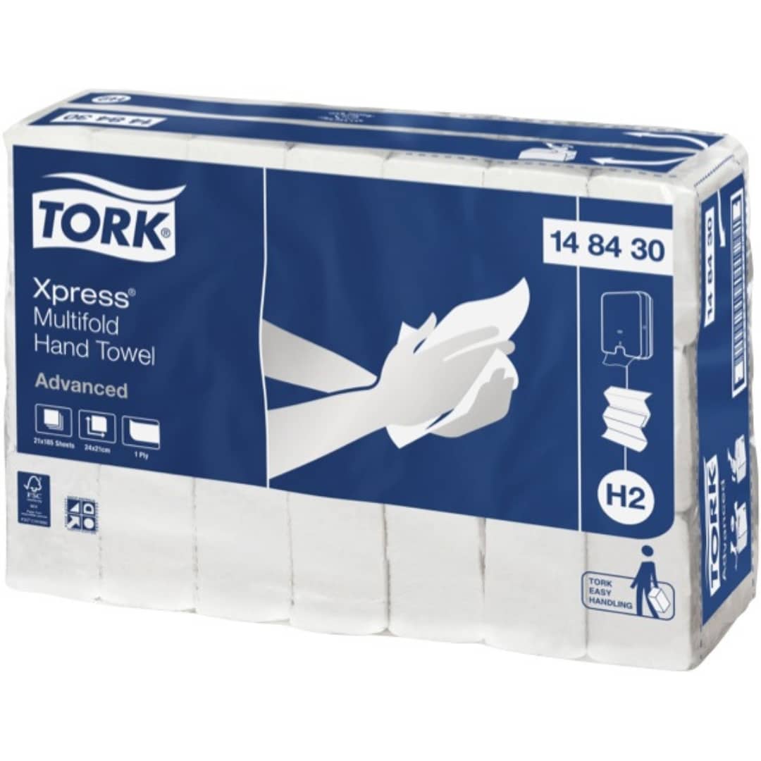 Tork Xpress Multifold Slimline Advanced Hand Towels - 1 Ply, 185 Sheets per Pack, 21 Packs per Carton (148430 H2) | Premium Paper Towels for Restaurants, Offices & Commercial Use