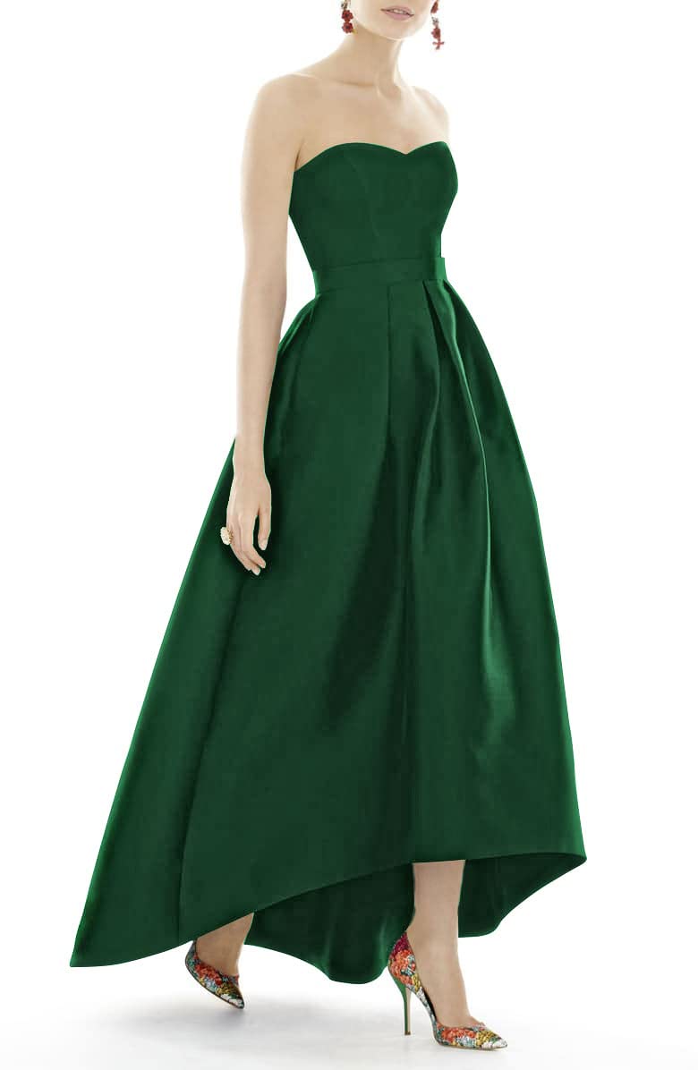 JAEDEN Elegant Satin Prom Dress - Strapless High-Low Formal Evening Gown for Homecoming, Wedding & Special Occasions