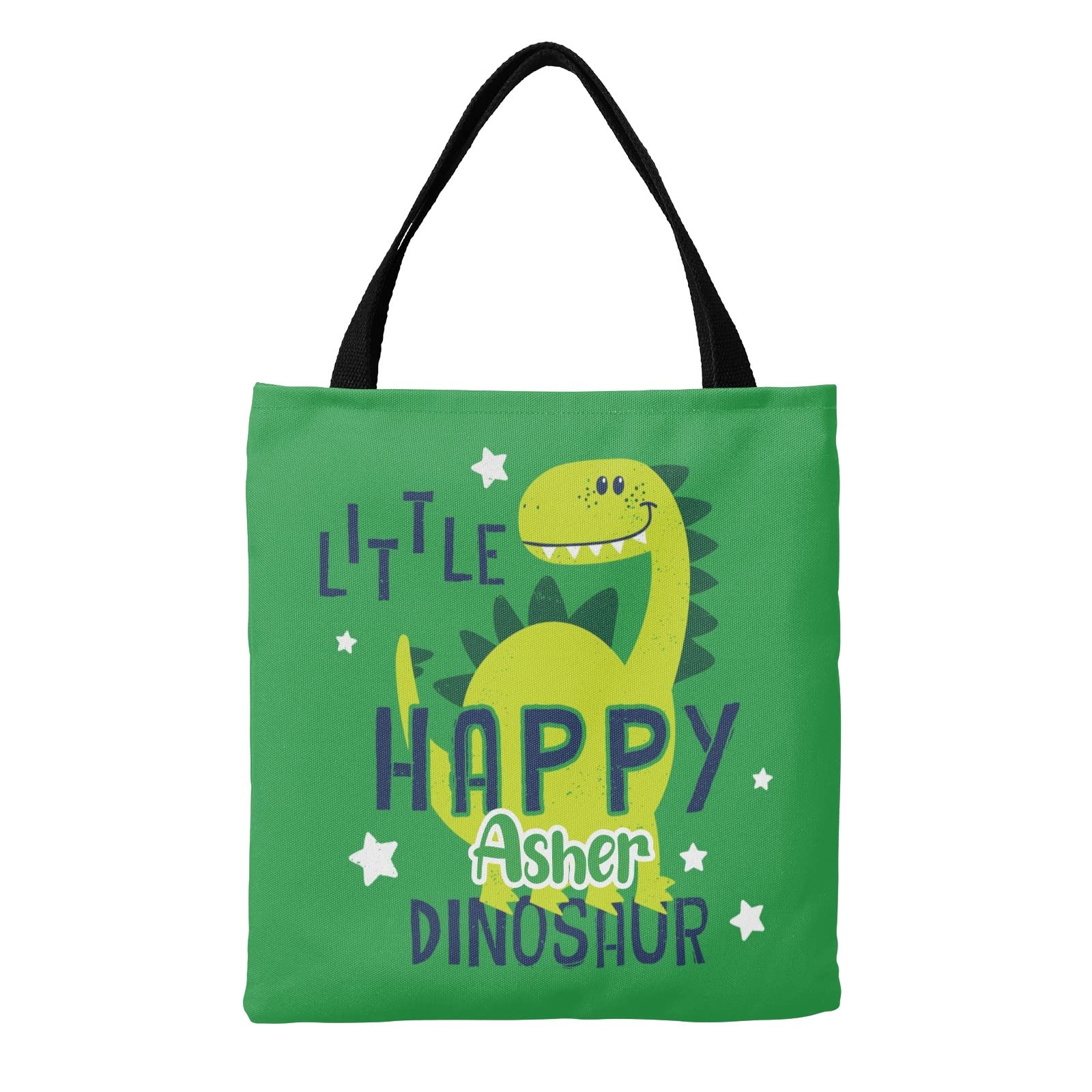 Little Happy Dinosaur Green Personalized Canvas Tote Bags - Eco-Friendly Reusable Shopping Bags for Women, Travel, School & Work - Cute Dinosaur Gift for Kids & Adults - Perfect for Groceries, Beach Trips & Daily Use