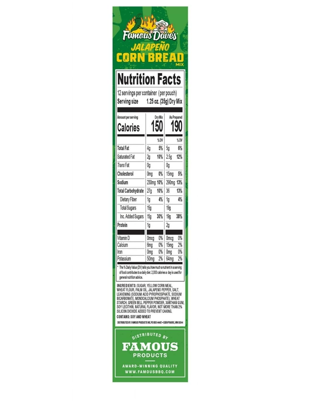 Famous Dave's Jalapeno Cornbread Mix - 2 Pack (15 Oz Each) | Authentic Jalapeno Flavor | Perfect for BBQ, Chili & Southern Cooking | Easy Homemade Cornbread Recipe