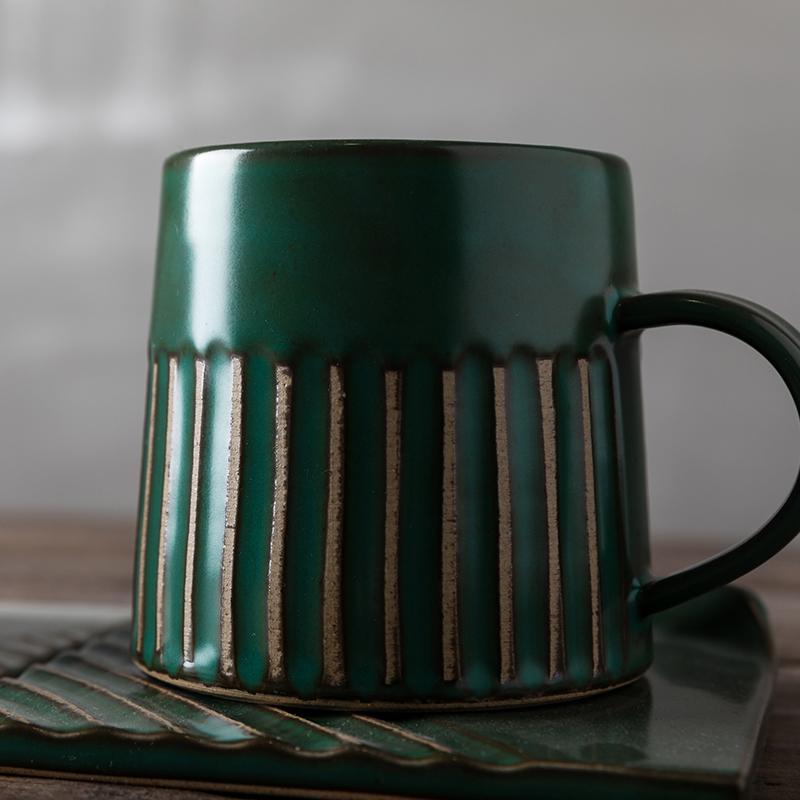 Premium Ceramic Coffee Cup and Saucer Set - 12oz Large Latte & Cappuccino Mug with Handle - Elegant Stoneware Tea Cup for Home, Office, and Cafe Use - Perfect Gift for Coffee Lovers